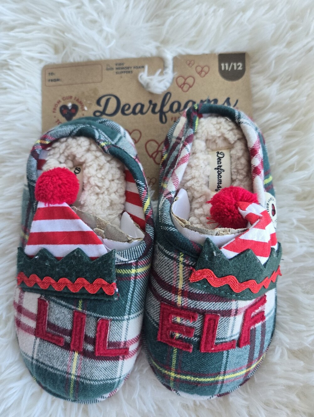 NWT Dearfoams Little Elf Holiday Slippers 11/12